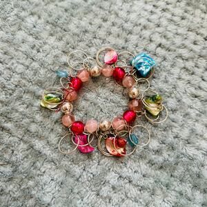 vintage retro y2k colorful rainbow beaded charm boho stretch bracelet girly